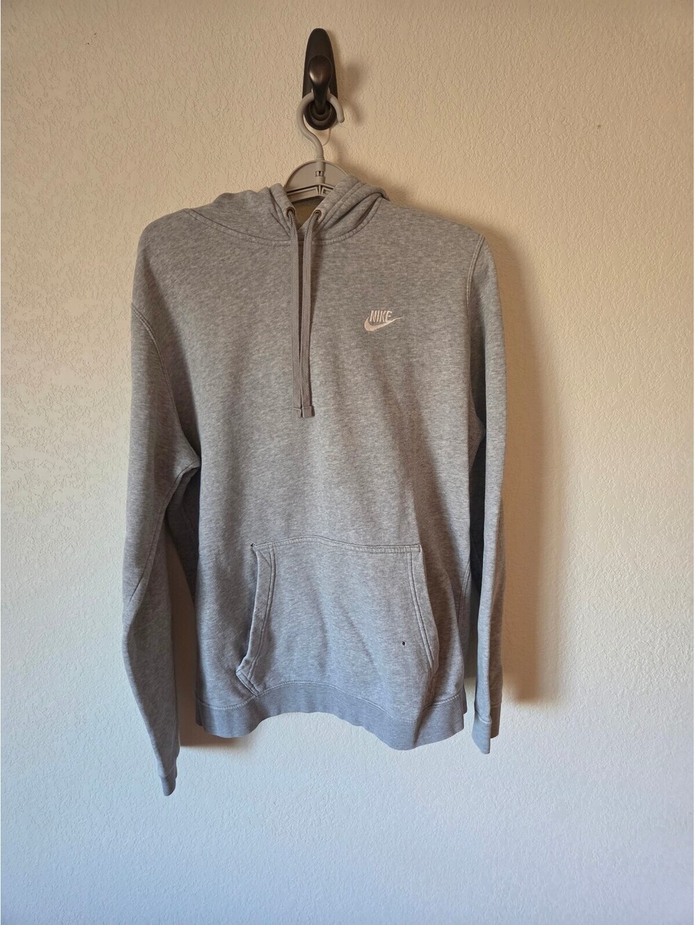 Nike Gray Pullover Hoodie with Front Pocket and Embroidered Logo